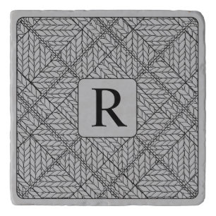 GRAY ARGYLE KNIT Marble Trivet + Initial