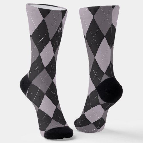Gray Argyle Monogram Initial Socks