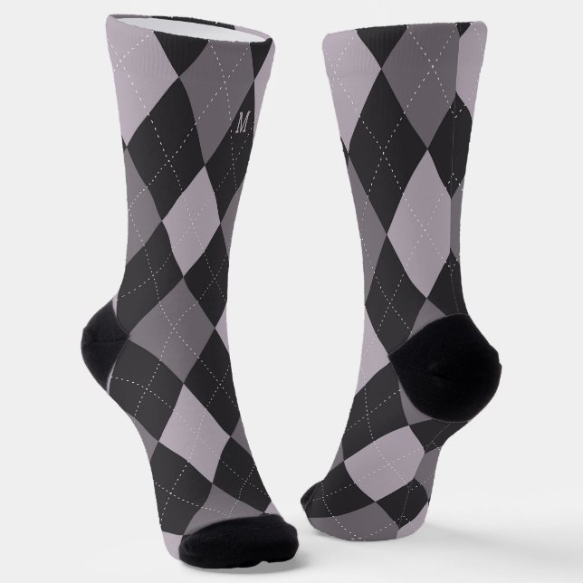 Gray Argyle Monogram Initial Socks (Angled)
