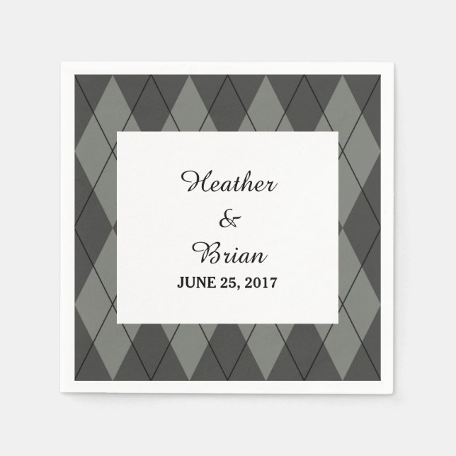Gray Argyle Paper Napkins (Front)