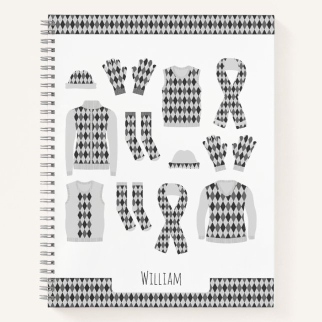 Gray Argyle Pattern Items Notebook (Front)
