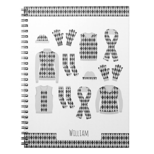 Gray Argyle Pattern Items Photo Notebook (Front)