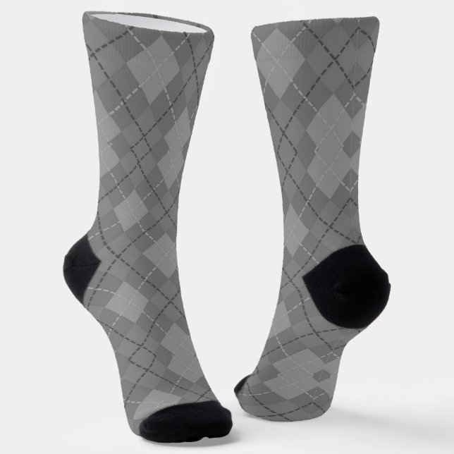 Gray argyle pattern socks (Angled)