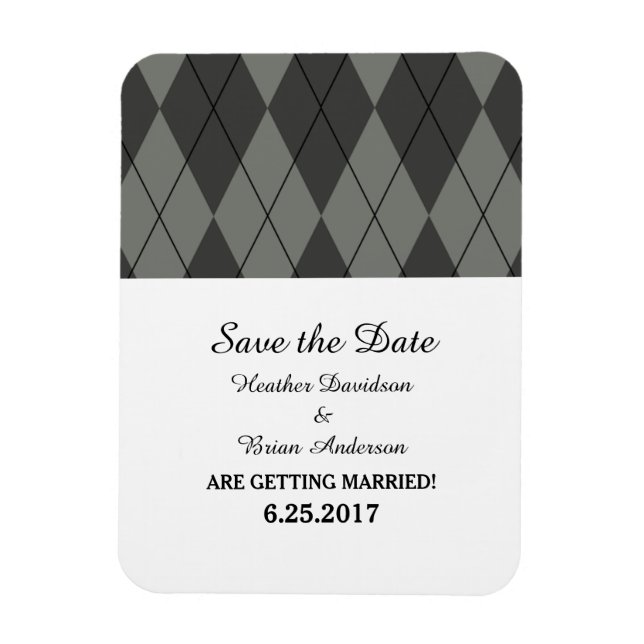 Gray Argyle Save the Date Flexi Magnet (Vertical)