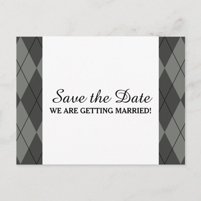 Gray Argyle Save the Date Postcard (Front)