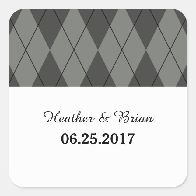Gray Argyle Wedding Stickers (Front)