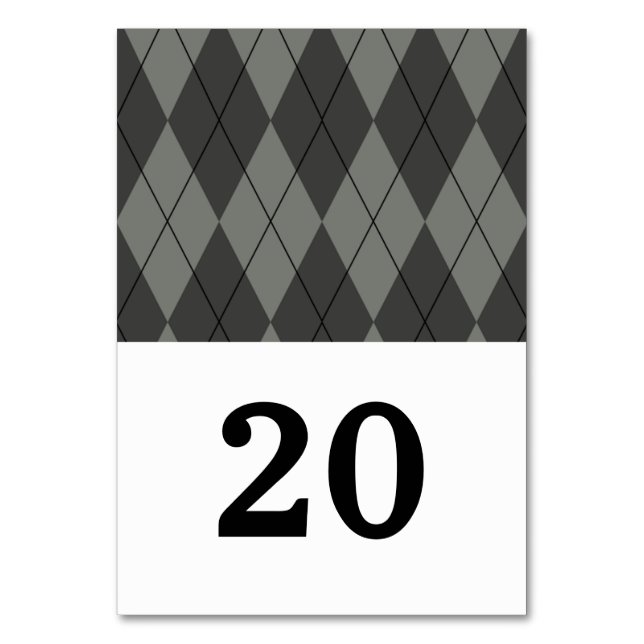 Gray Argyle Wedding Table Card (Front)