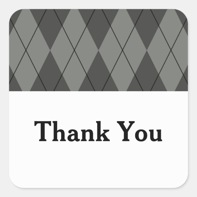 Gray Argyle Wedding Thank You Stickers (Front)