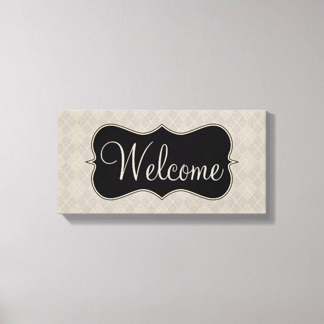 Gray Argyle Welcome Sign Canvas Art (Front)