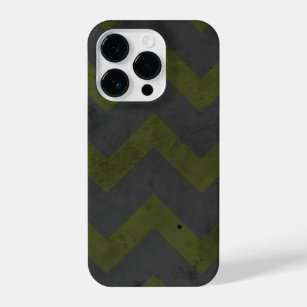 Gray army green vintage chevron pattern lines iPhone 14 pro case
