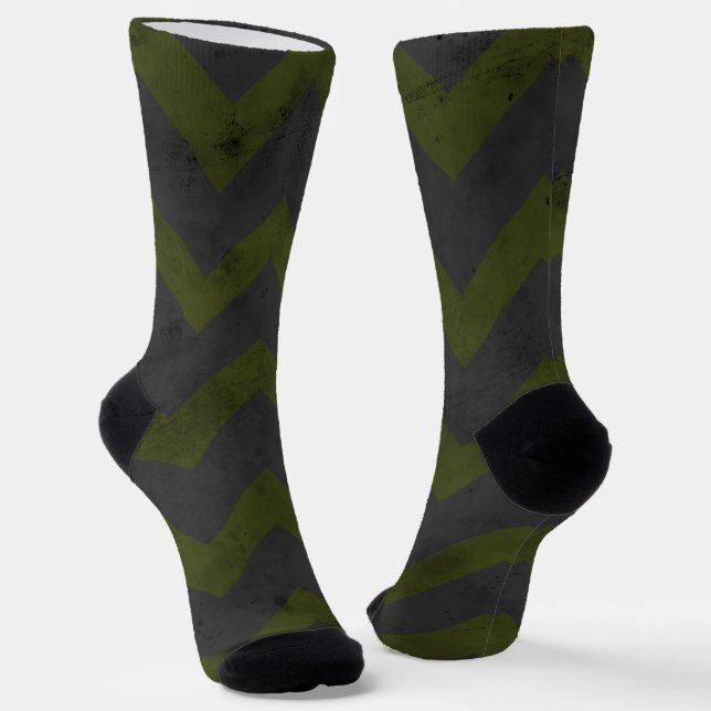 Gray army green vintage chevron pattern lines socks (Angled)