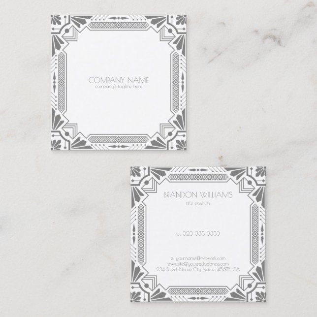 Gray Art Deco Frame Square Business Card (Front/Back)