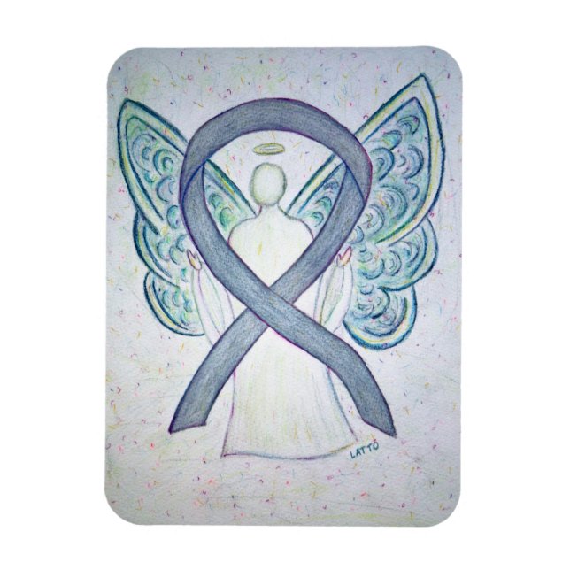 Gray Awareness Ribbon Angel Art Magnet (Vertical)