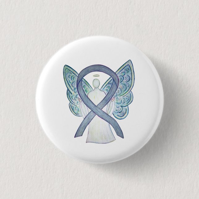 Gray Awareness Ribbon Angel Custom Art Pins (Front)