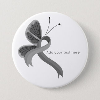 Gray Awareness Ribbon Butterfly  Button