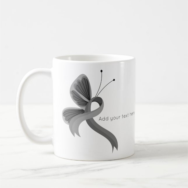 Gray Awareness Ribbon Butterfly Coffee Mug (Left)