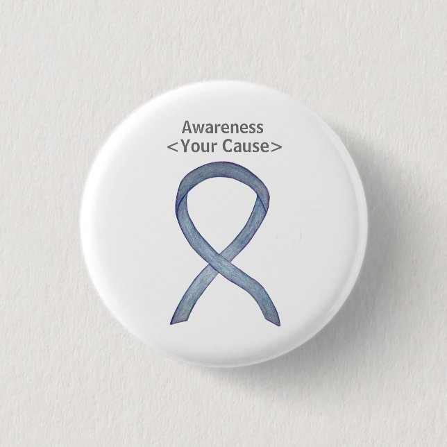 Gray Awareness Ribbon Custom Messages Button Pin (Front)