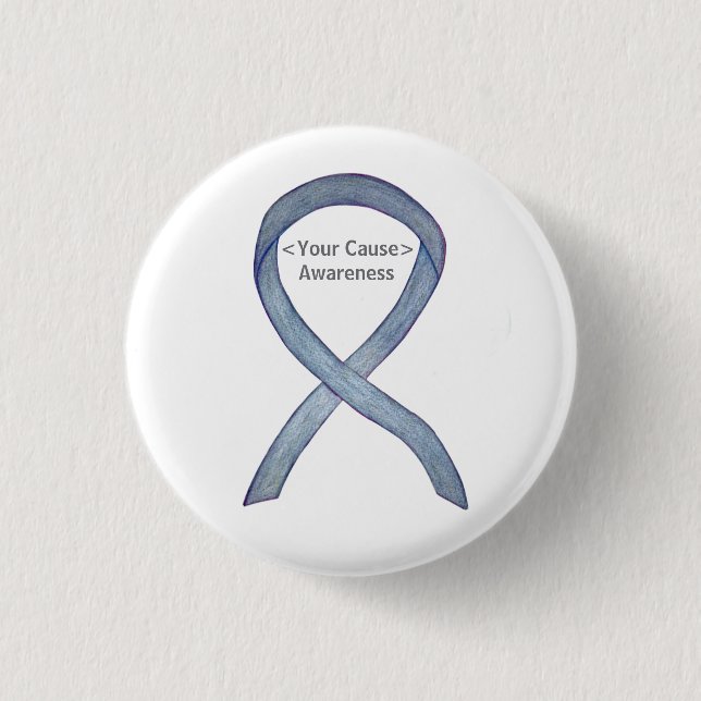 Gray Awareness Ribbon Custom Messages Button Pin (Front)
