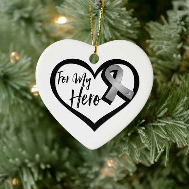 Gray Awareness Ribbon For My Hero Ceramic Ornament (Tree)