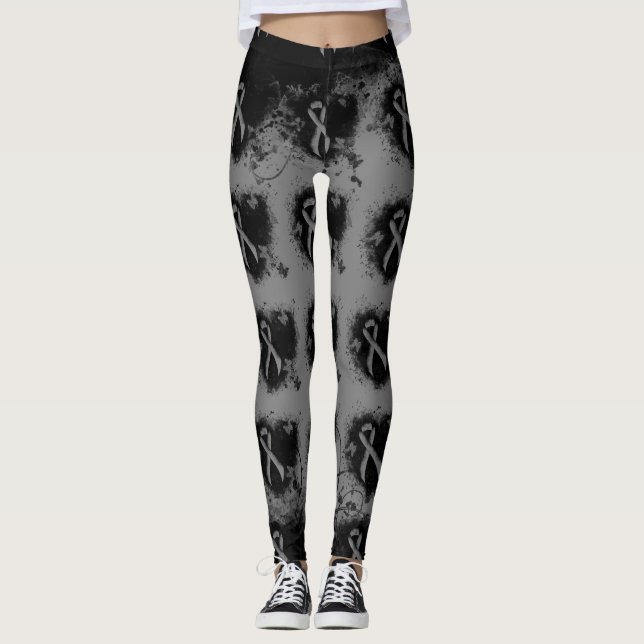 Gray Awareness Ribbon Grunge Heart Leggings (Front)