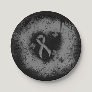 Gray Awareness Ribbon Grunge Heart Paper Plates