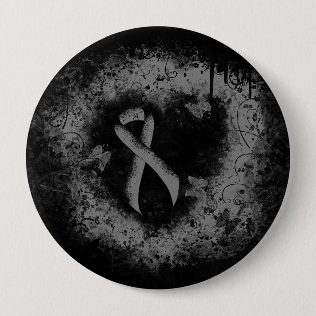 Gray Awareness Ribbon Grunge Heart Pinback Button (Front)