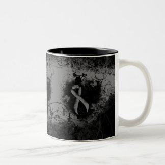 Gray Awareness Ribbon Grunge Heart Two-Tone Coffee Mug