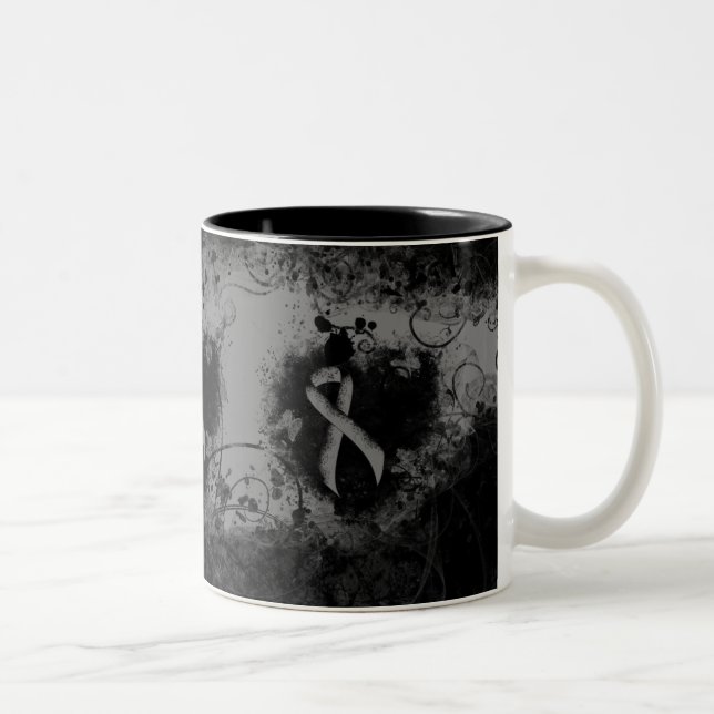 Gray Awareness Ribbon Grunge Heart Two-Tone Coffee Mug (Right)