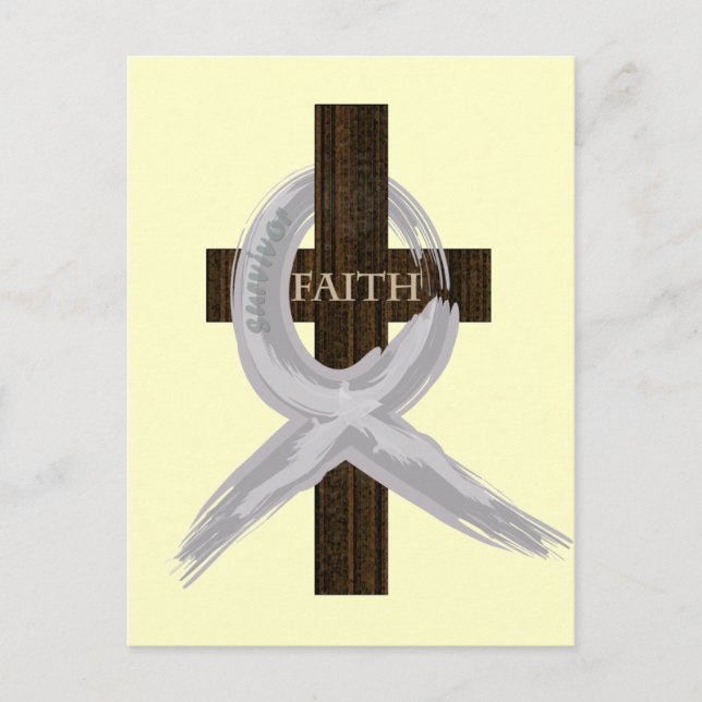 Gray Awareness Ribbon on Cross Postcard (Front)