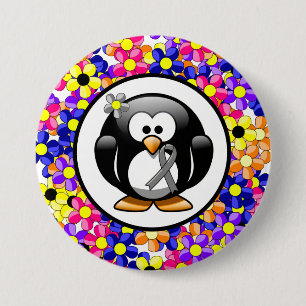 Gray Awareness Ribbon Penguin Button