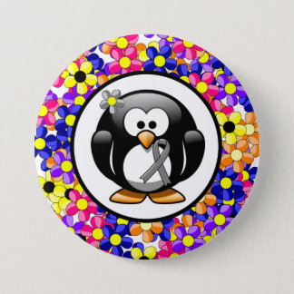 Gray Awareness Ribbon Penguin Button