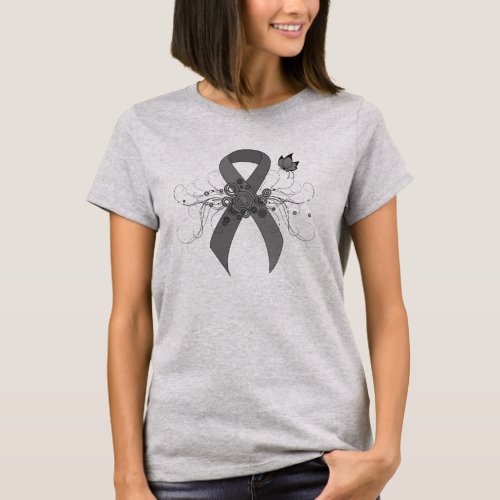 Gray Awareness Ribbon with Butterfly T_Shirt