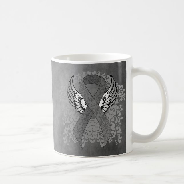 Gray Awareness Ribbon with Wings Coffee Mug (Right)