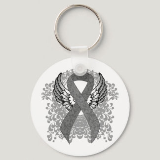 Gray Awareness Ribbon with Wings Keychain