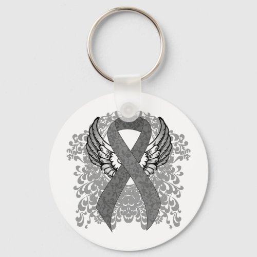 Gray Awareness Ribbon with Wings Keychain