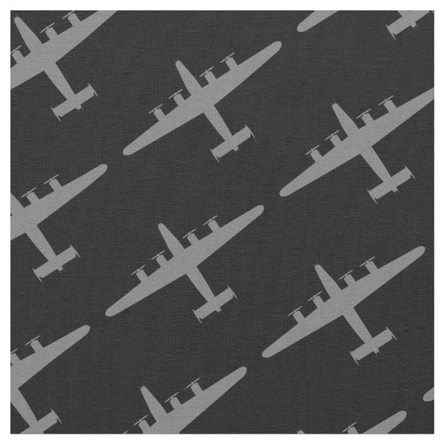 Gray B-24 Liberator Aircraft Pattern Black Fabric (Close Up)