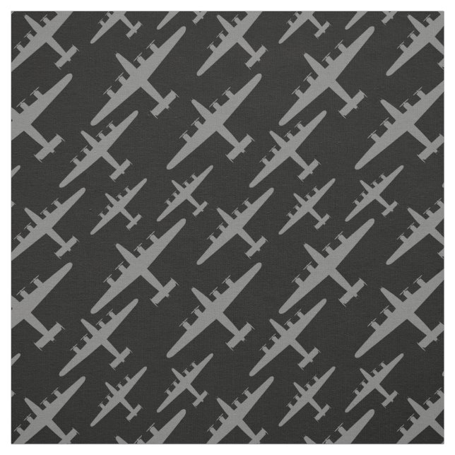 Gray B-24 Liberator Aircraft Pattern Black Fabric (Swatch)