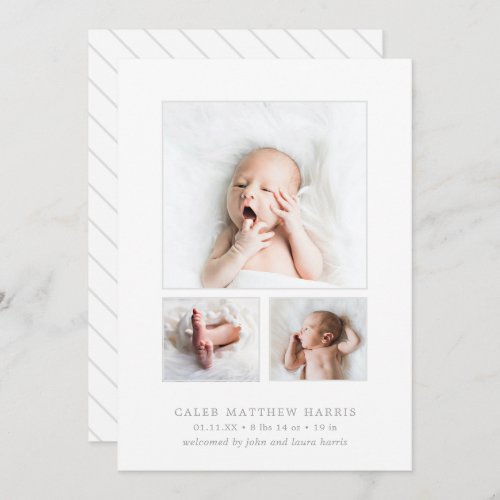 Gray Baby Boy Photo Collage Simple Birth Announcement