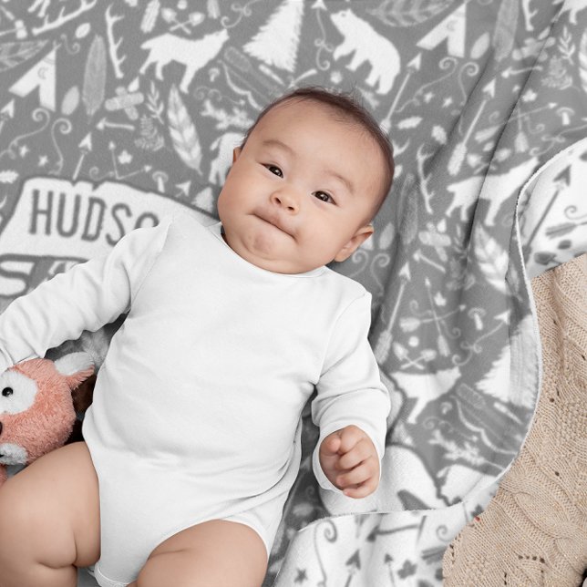 Gray Baby Boy's Name Antlers Wolf Buffalo  Stroller Blanket (Creator Uploaded)