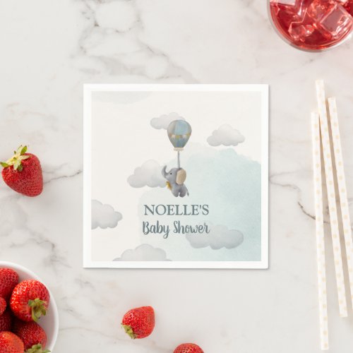 Gray Baby Elephant Hot Air Balloon in Clouds Napkins