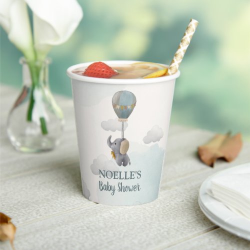 Gray Baby Elephant Hot Air Balloon in Clouds Paper Cups