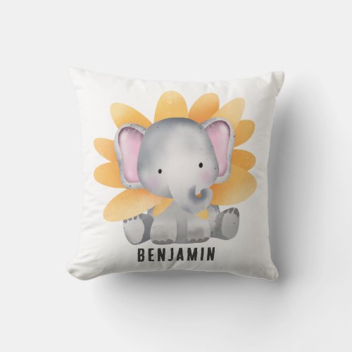 Gray Baby Elephant Monogram Nursery Throw Pillow