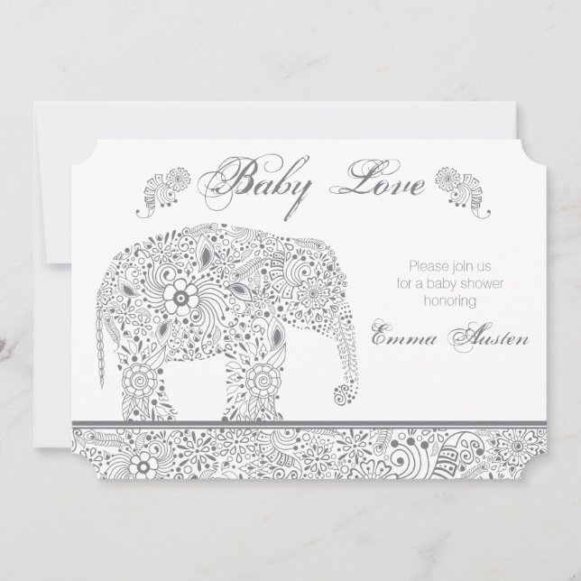 Gray Baby Elephant Shower Invitation (Front)