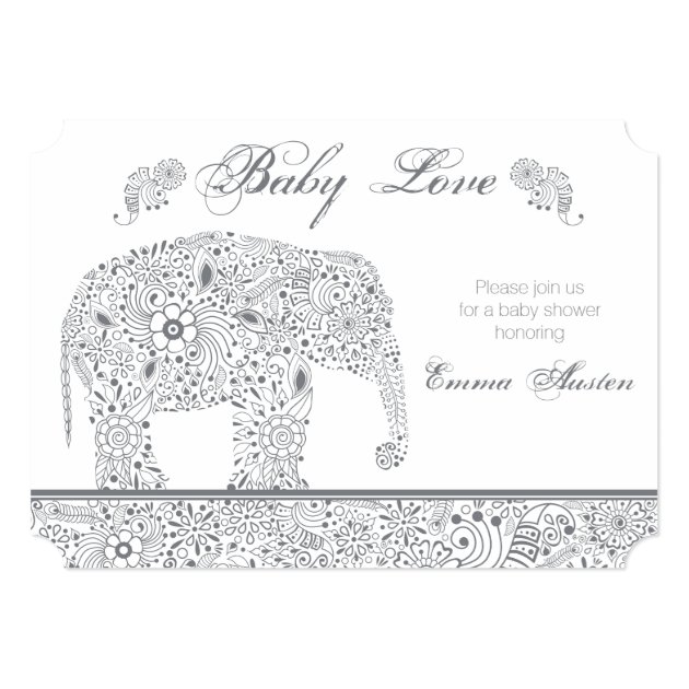 Gray Baby Elephant Shower Invitation