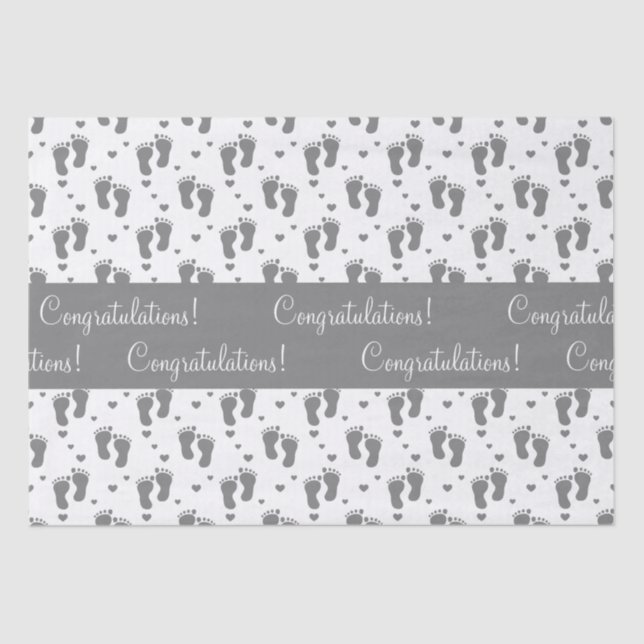 Gray Baby Footprints and Hearts Tissue Paper (Front)