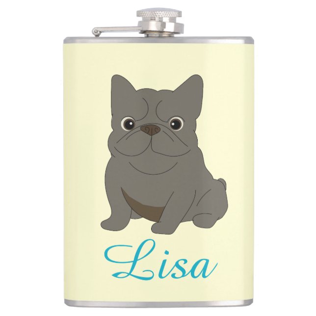 Gray Baby French Bulldog, Cream, Flask (Front)