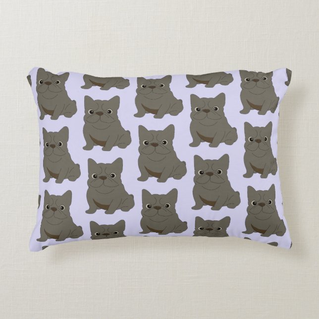 Gray Baby French Bulldog, purple, lavender Accent Pillow (Front)
