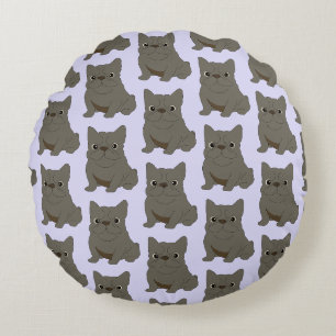 Gray Baby French Bulldog, purple, lavender Round Pillow