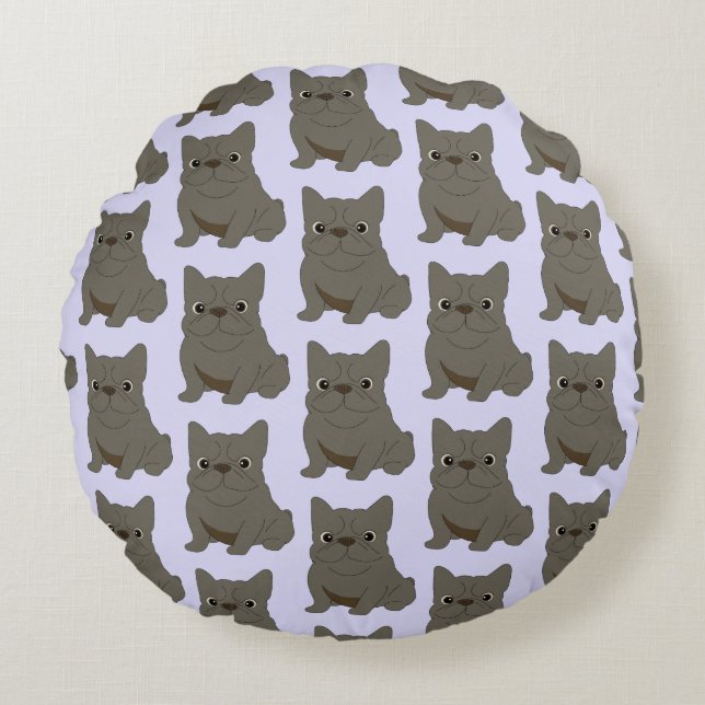 Gray Baby French Bulldog, purple, lavender Round Pillow (Front)
