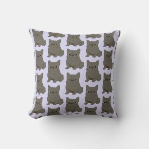 Gray Baby French Bulldog, purple, lavender Throw Pillow